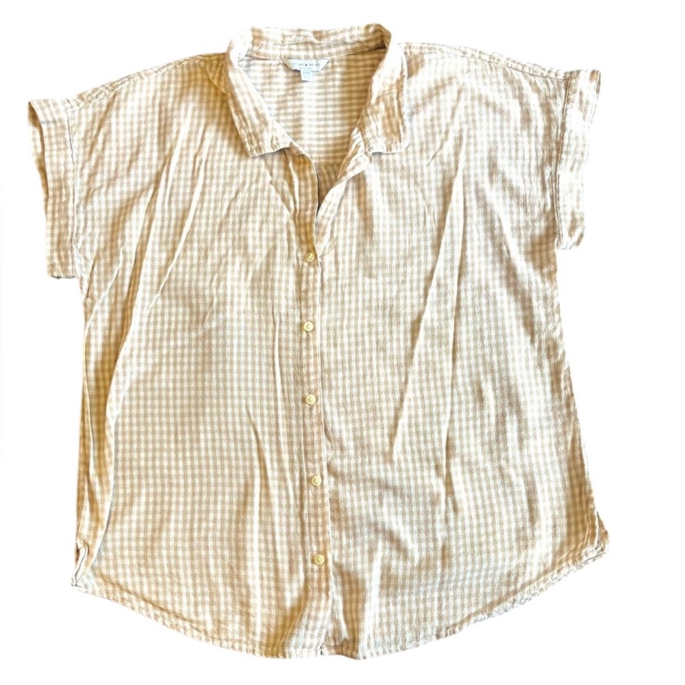 Lucky Brand White & Tan Check Button Down Blouse (Women’s Medium)